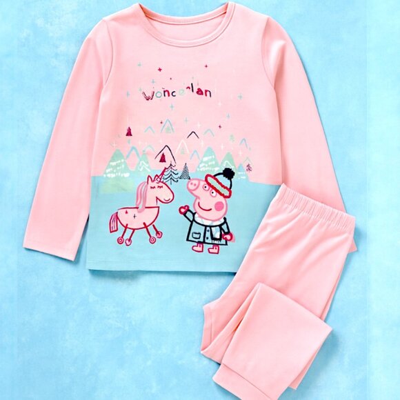 Peppa Pig Wonderland Dreams Pajamas Unicorn & Winter Friend Magic Pink 4T NWT - Picture 1 of 5